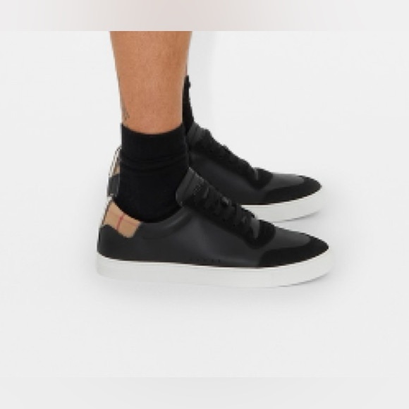 Burberry Leather Suede and Vintage Check Cotton Sneakers Size 48 - Picture 6 of 16